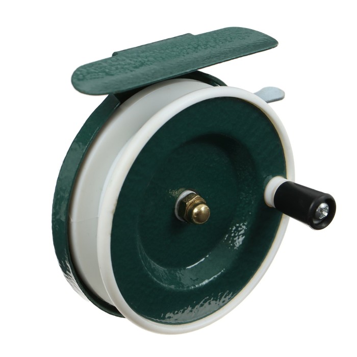 Катушка инерционная, металл пластик, диаметр 6.5 см, цвет темно-зеленый/белый, 801