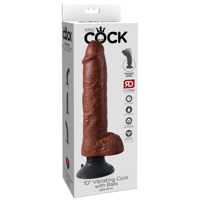 Вибратор King Cock реалистик, с мошонкой, 25,5 см
