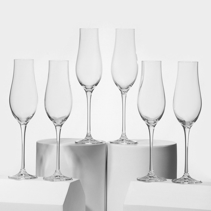 набор бокалов стеклянных радость встреч 12 предметов 6 бокалов 200 мл 6 рюмок 50 мл Набор стеклянных бокалов для шампанского LIMOSA, 200 мл, 6 шт