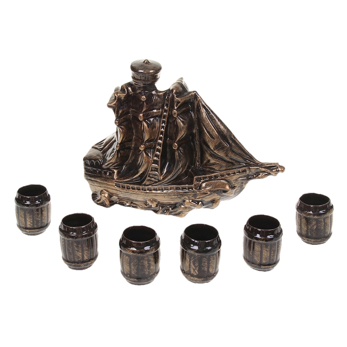 Штоф с рюмками "Парус" малый, бронза, 7 предметов, 1 л