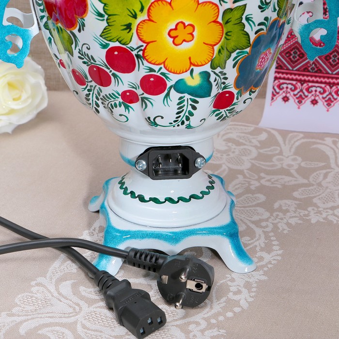 Набор «Букет на белом», жёлудь, 3 предмета, самовар 3 л, заварочный чайник 0,7 л, поднос