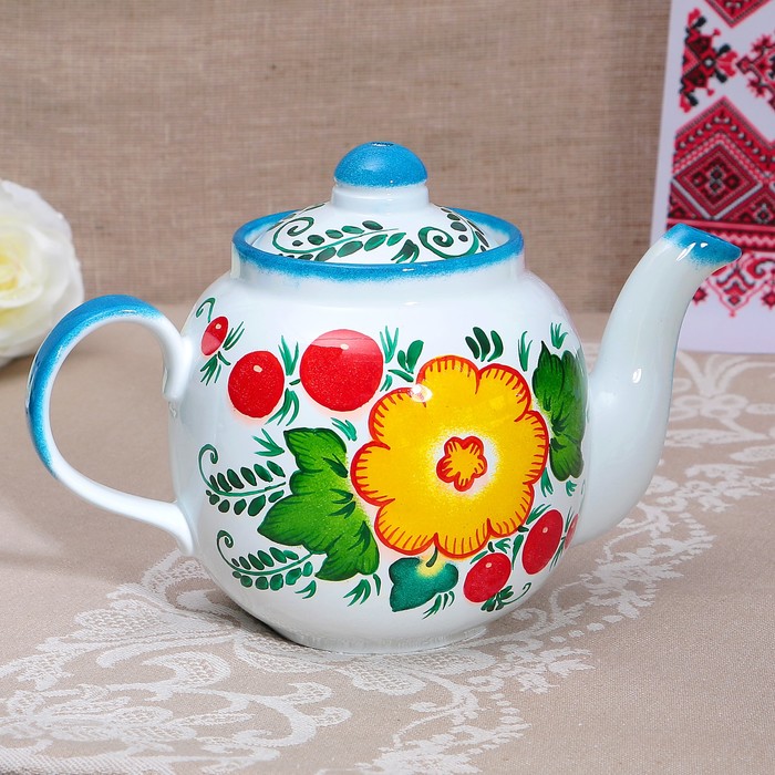 Набор «Букет на белом», жёлудь, 3 предмета, самовар 3 л, заварочный чайник 0,7 л, поднос