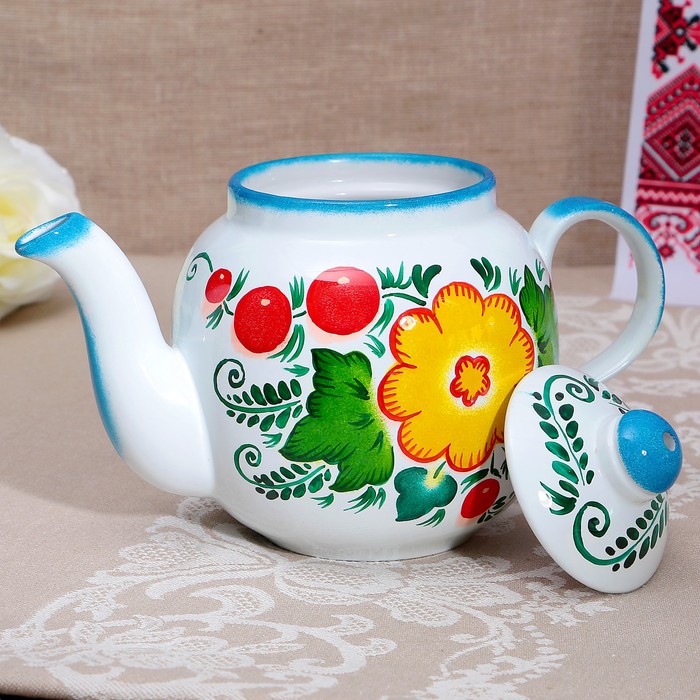 Набор «Букет на белом», жёлудь, 3 предмета, самовар 3 л, заварочный чайник 0,7 л, поднос