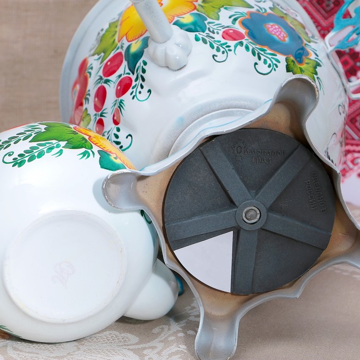 Набор «Букет на белом», жёлудь, 3 предмета, самовар 3 л, заварочный чайник 0,7 л, поднос