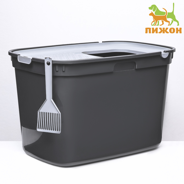 Туалет-домик для кошек закрытый с верхним входом 593839 см серый 1590₽