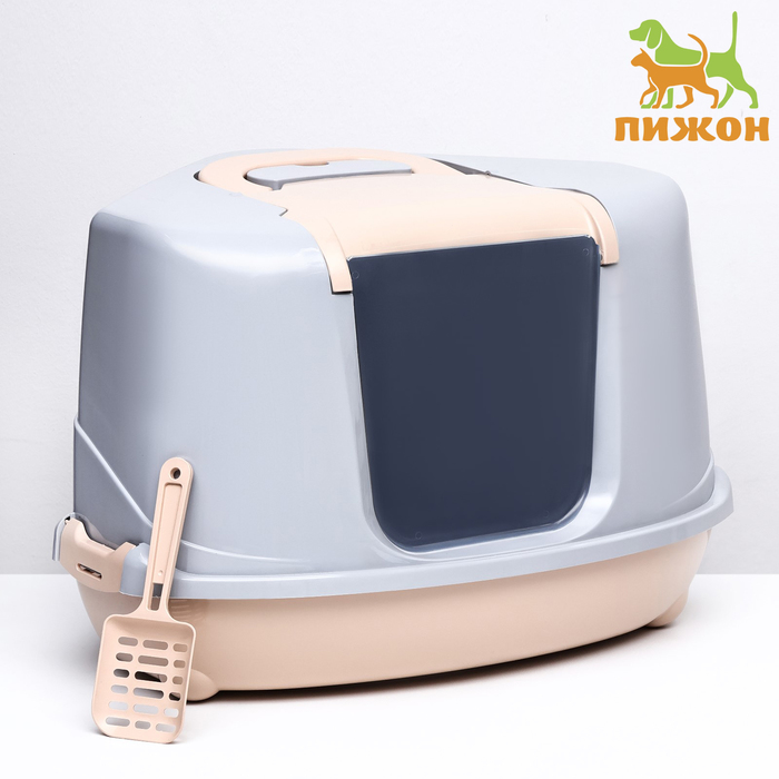 Туалет-домик для кошек закрытый с верхним входом 574637 см бежево-серый 1689₽