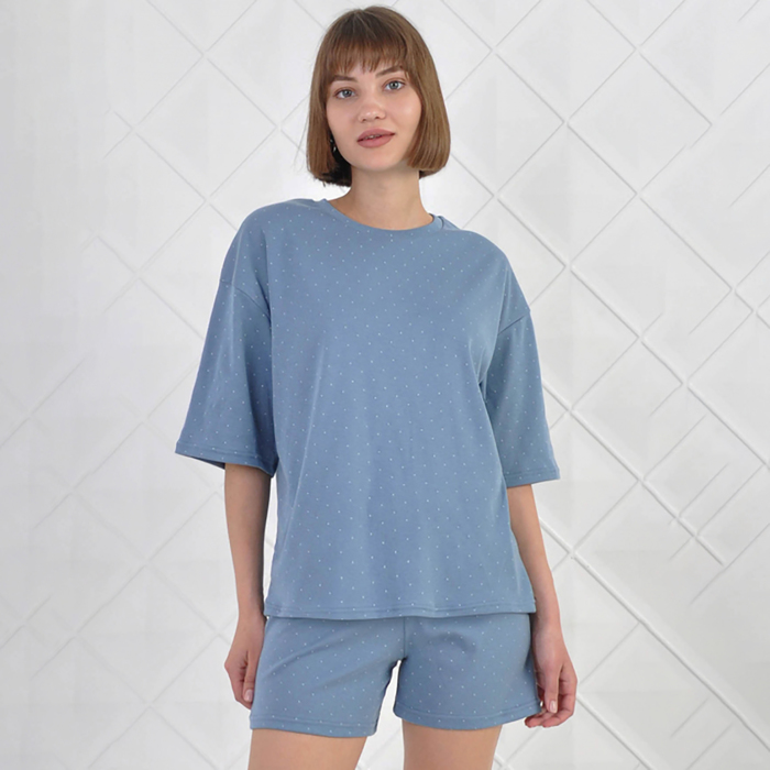 Комплект домашний женский (футболка/шорты), цвет голубой, размер 44