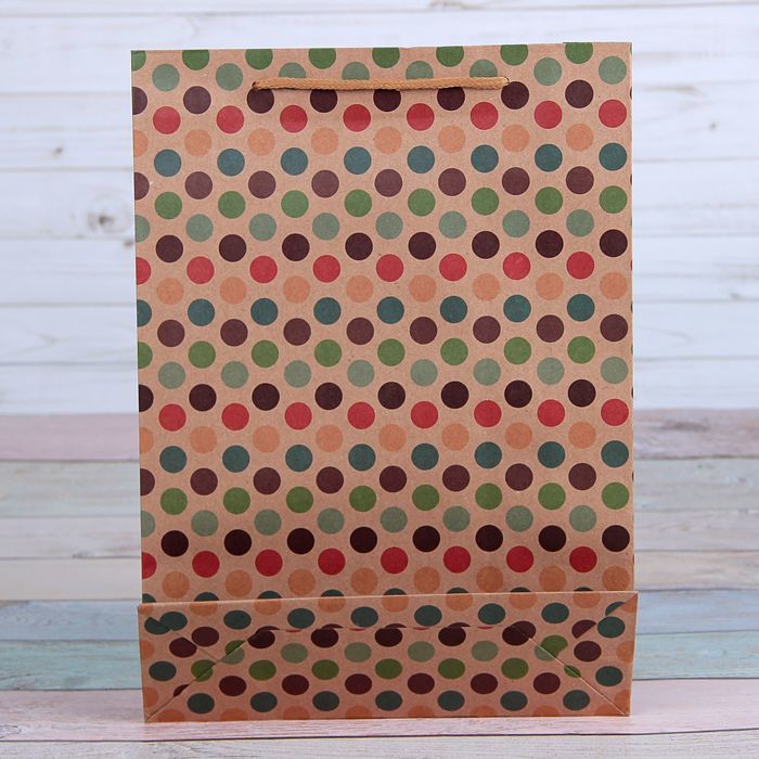 Пакет крафт "Горошек", 23 х 8,5 х 32 см