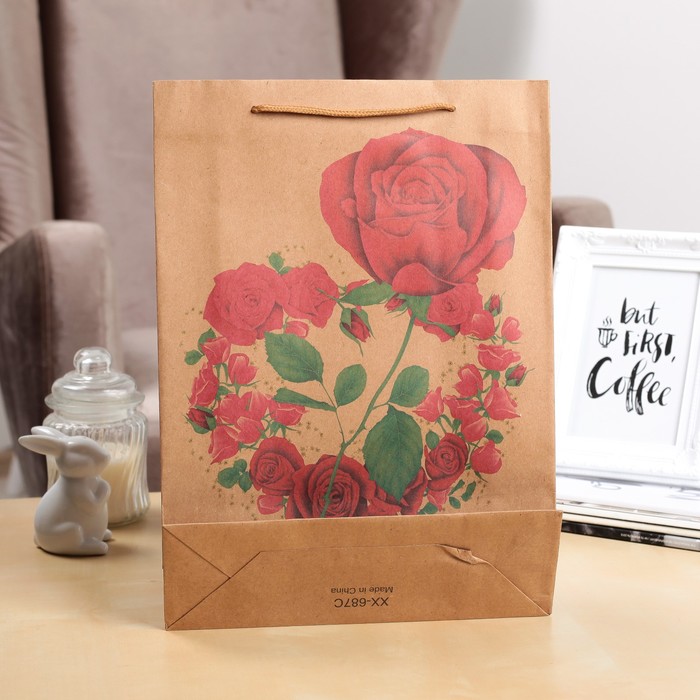 Пакет крафт "Роза в сердце", 27 х 9 х 37 см