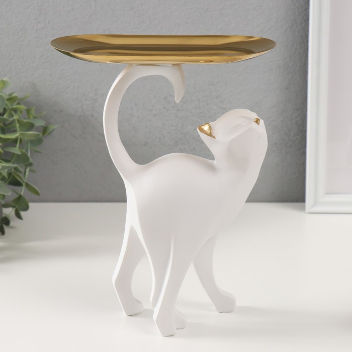 Сувенир полистоун подставка Белая кошка 8,5х18х23 см