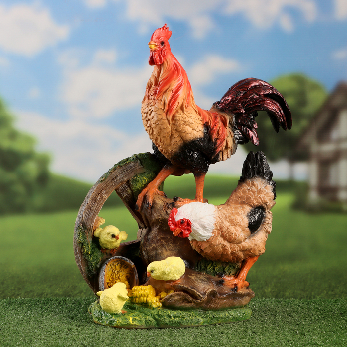 Садовая фигура Куриная семья на колесе 45х35х19см фигура садовая тпк полиформ куриная семья на колесе