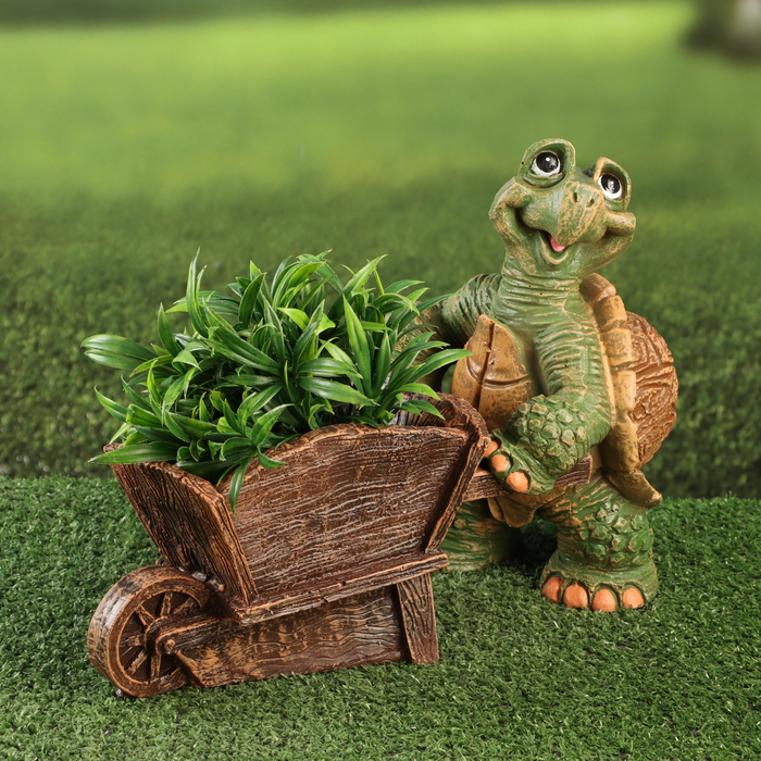 Садовая фигура - кашпо Черепаха с тачкой 24х36cм