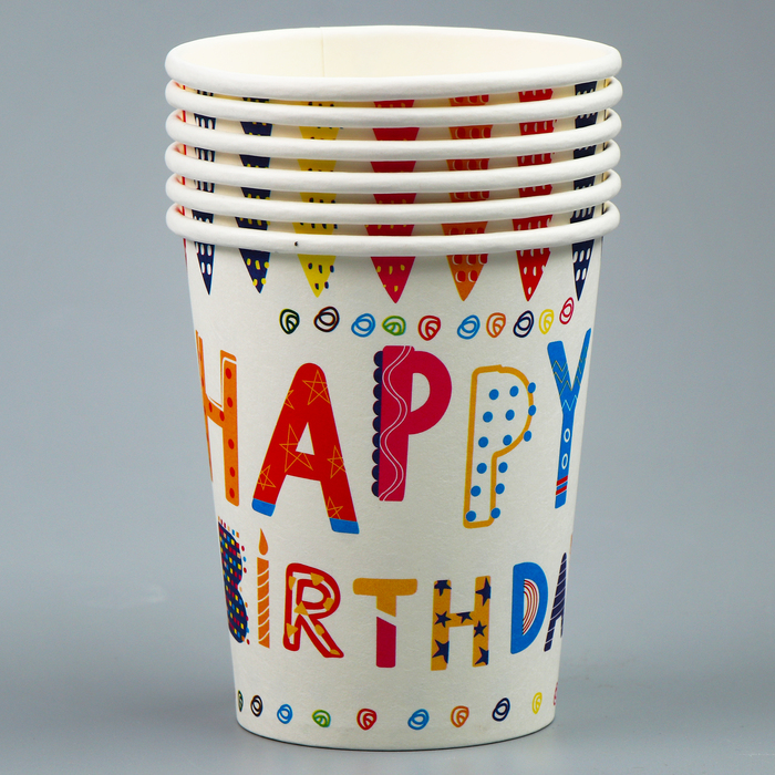 Стаканы бумажные «С днём рождения», 6 шт. стаканы бумажные патибум с днем рождения 250мл × 6 шт