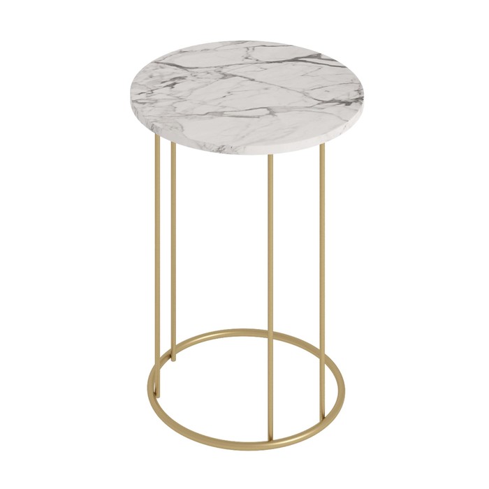 Кофейный столик «Ст128.0», 450×450×750 мм, цвет МДФ монте белый / металл металлик золотой