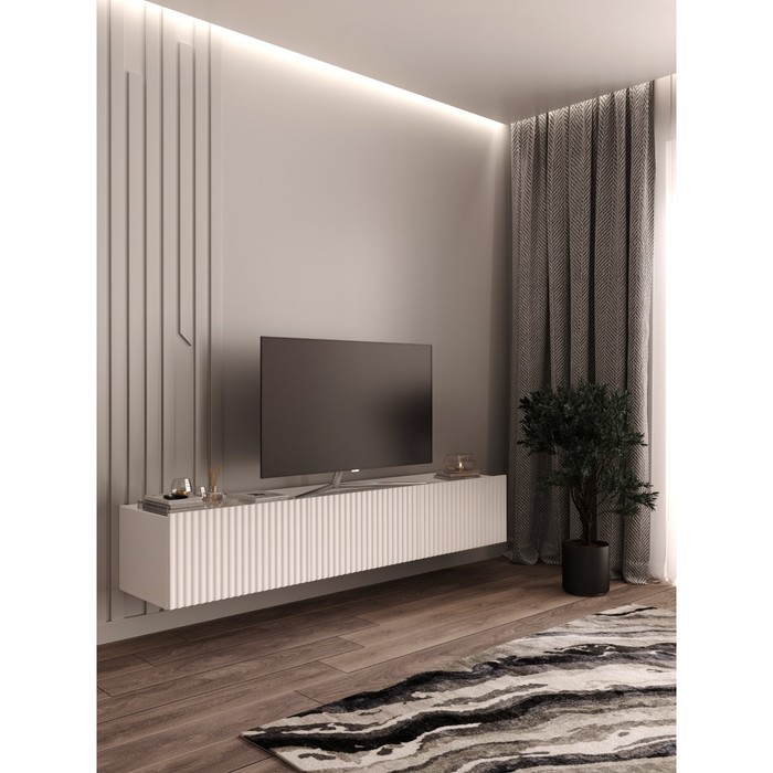 Подвесная тумба под ТВ «Глэйс», 2108×436×368 мм, ЛДСП белый бриллиант / МДФ белый софт