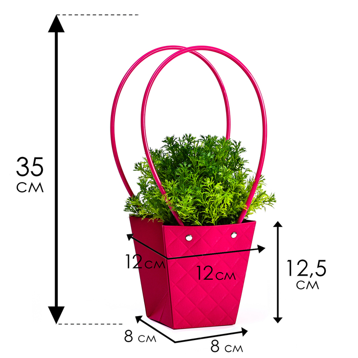 Сумка для цветов тиснение малина влагостойкая 12x12-8x8-125 см 75₽