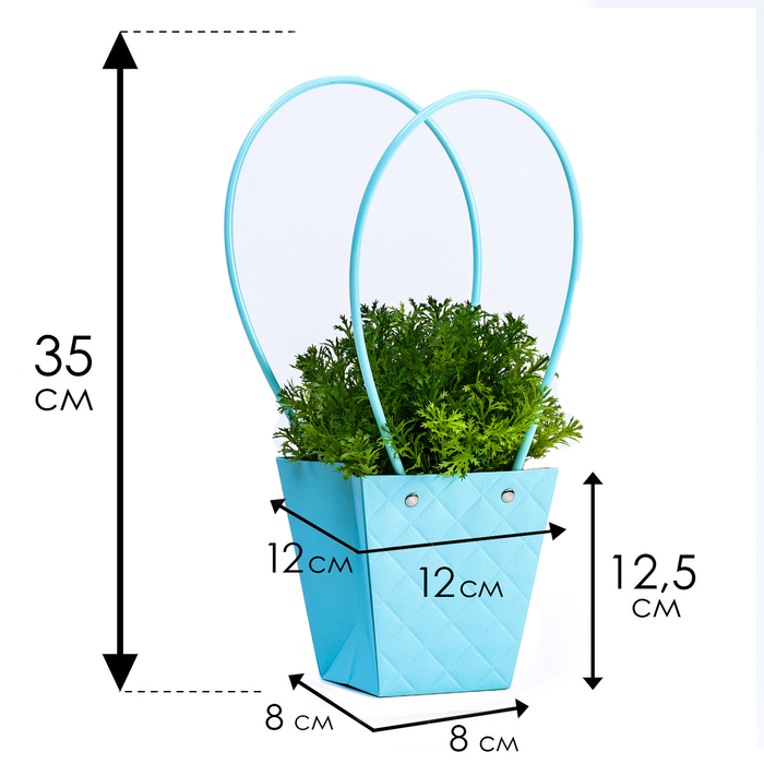 Сумка для цветов тиснение голубой влагостойкая 12x12-8x8-125 см 75₽
