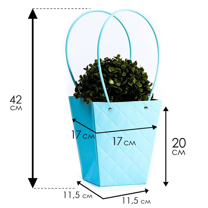 Сумка для цветов тиснение голубой влагостойкая, 17x17-11.5x11.5-20 см