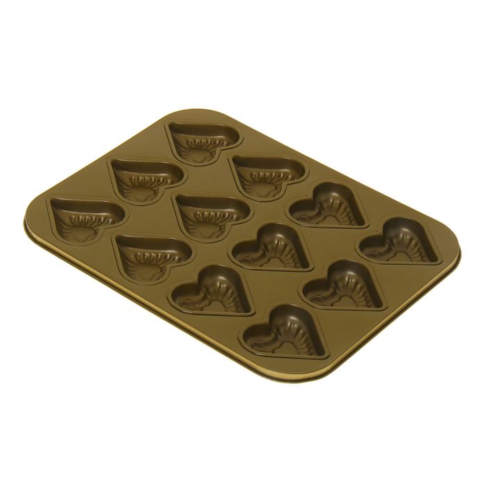 Форма для выпечки с а/п покрытием "Золото.Лучистое сердце" 12 ячеек 26х35х3 см