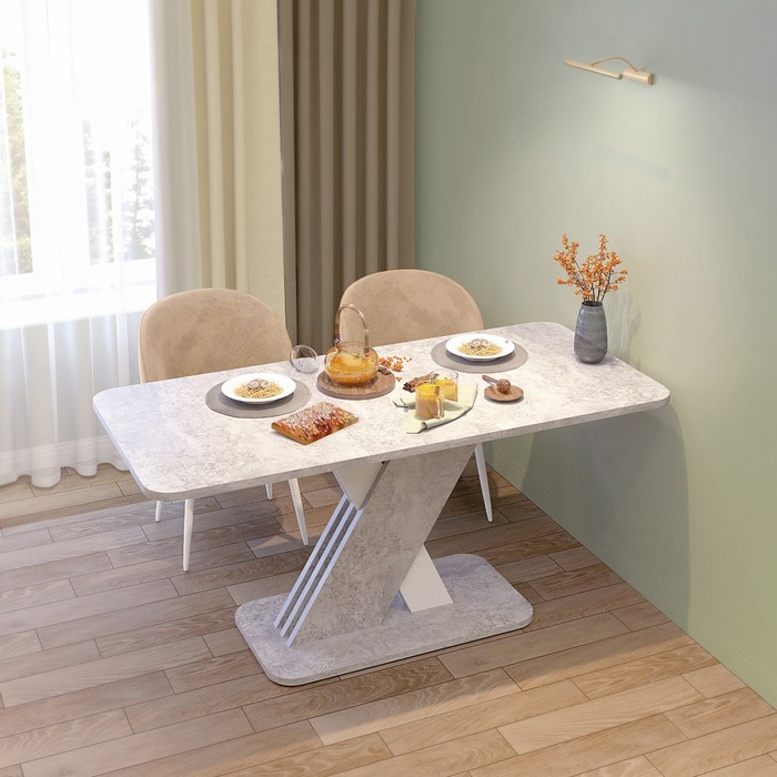 Стол обеденный раздвижной «Аврора», 1200(1600)×750×755 мм, цвет цемент светлый / белый обеденный стол вм 30 1200 1600 × 800 × 750 мм раскладной цвет коньяк