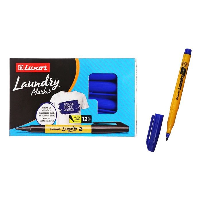 Маркер перманентный для ткани, прачечных 1-2 мм Luxor Laundry, пулевидный, синий маркер перманентный luxor 250 1 2 мм пулевидный чёрный