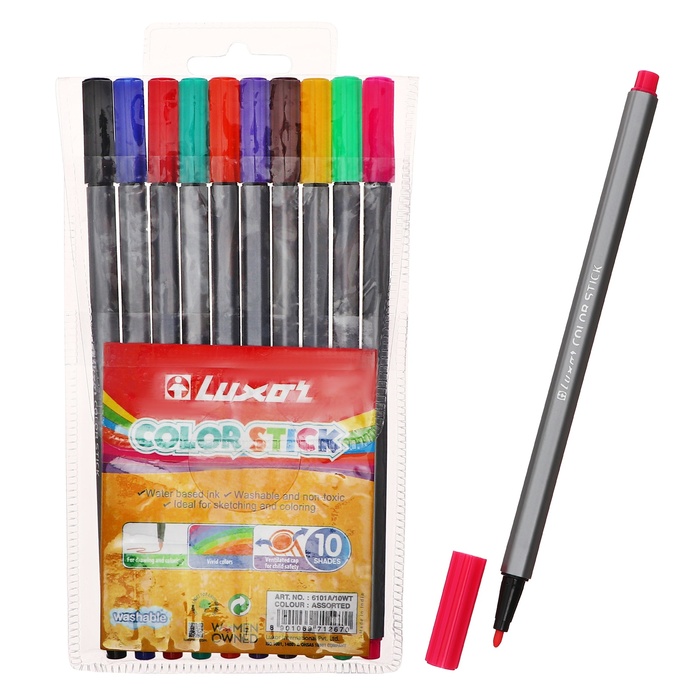 Фломастеры 10 цветов Luxor Color Stick, смываемые, ПВХ, с европодвесом фломастеры 12 цветов luxor coloring смываемые пвх европодвес