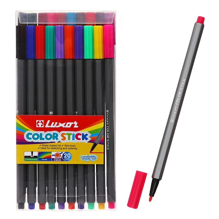 Фломастеры 20 цветов Luxor Color Stick, смываемые, ПВХ, с европодвесом фломастеры 12 цветов luxor coloring смываемые пвх европодвес