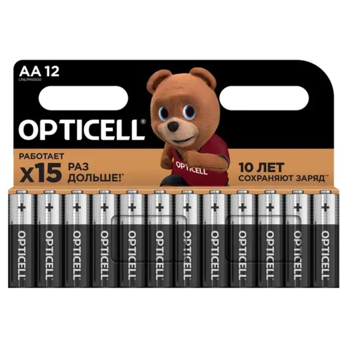 Батарейка алкалиновая OPTICELL, AA, LR6-12BL, 1.5В, блистер, 12 шт
