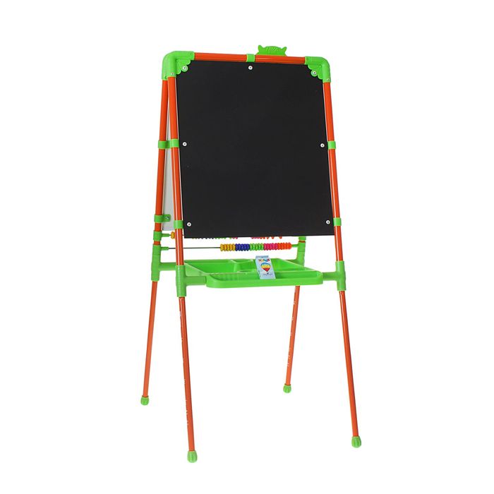 Мольберт двухсторонний растущий, со счётами, с большим пеналом, держателями бумаги, магнитными буквами, цифрами и мозаикой, цвет оранжевый