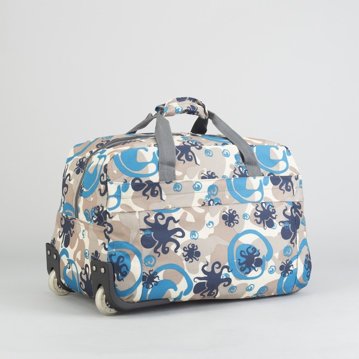 Сумка дорожная "Фауна", 1 отдел, 2 наружных кармана, 2 колеса, выдвижная ручка, серый/синий