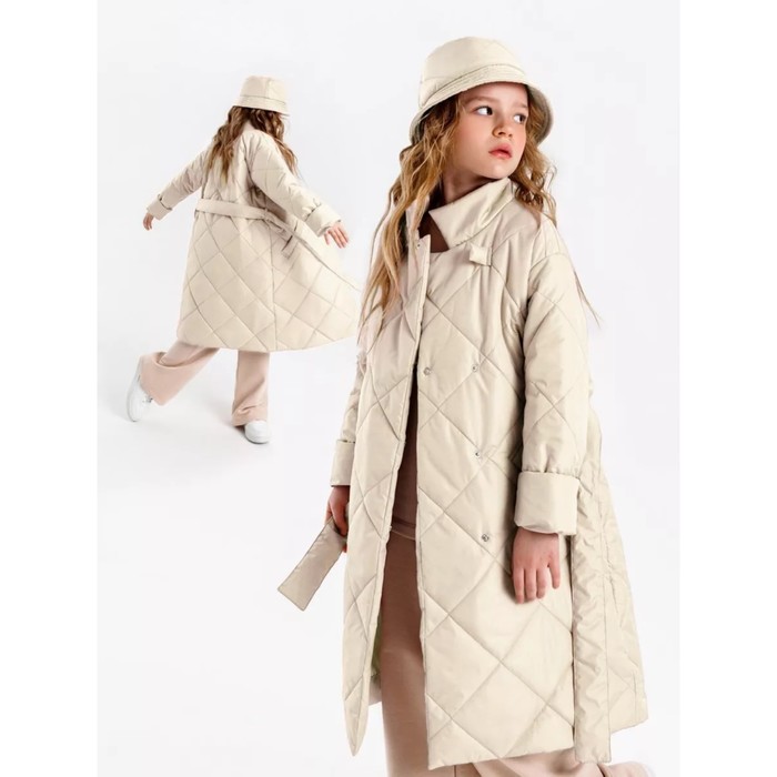 Пальто стёганое для девочек AmaroBaby TRENDY, рост 122-128 см, цвет молочный цена и фото