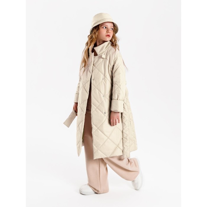 Пальто стёганое для девочек AmaroBaby TRENDY, рост 140-146 см, цвет молочный