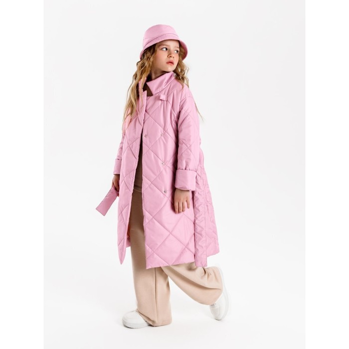 Пальто стёганое для девочек AmaroBaby TRENDY, рост 116-122 см, цвет розовый цена и фото