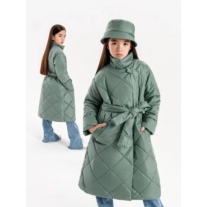 Пальто стёганое для девочек AmaroBaby TRENDY, рост 128-134 см, цвет фисташковый цена и фото
