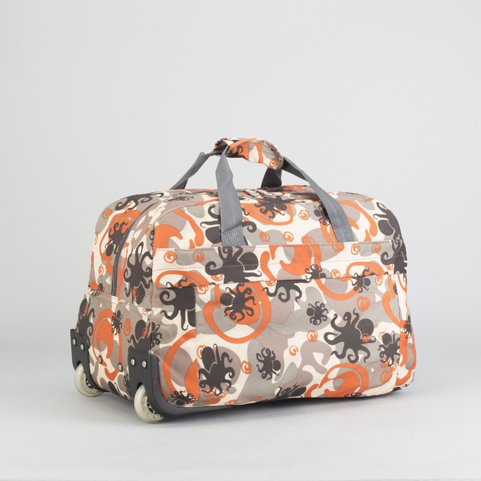 Сумка дорожная "Фауна", 1 отдел, 2 наружных кармана, 2 колеса, выдвижная ручка, серый/оранжевый