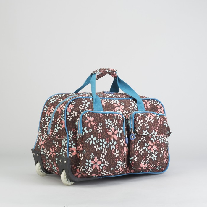 Сумка дорожная "Ассорти", 1 отдел, 4 наружных кармана, 2 колеса - каучук, выдвижная ручка, цвет коричневый