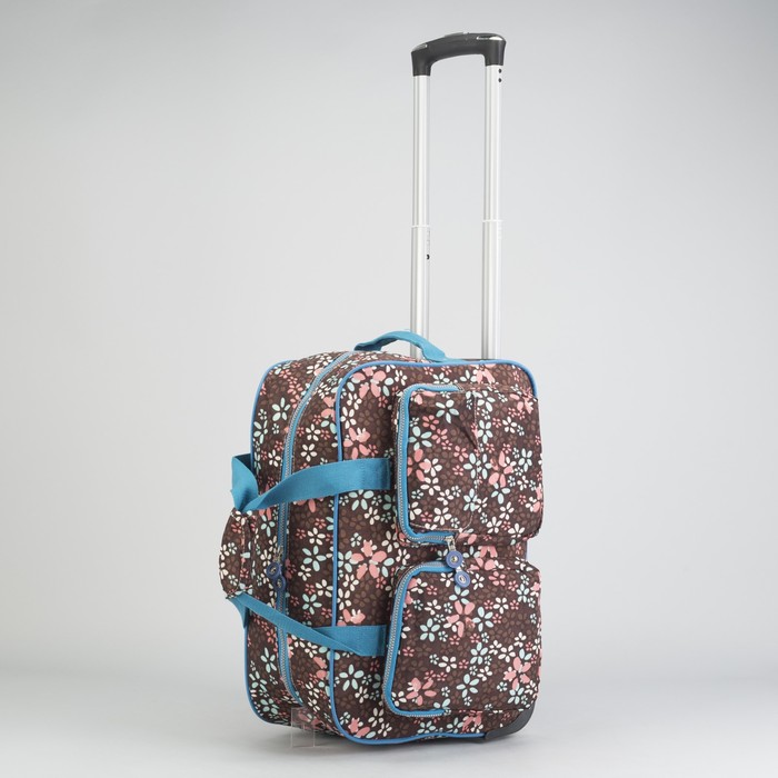 Сумка дорожная "Ассорти", 1 отдел, 4 наружных кармана, 2 колеса - каучук, выдвижная ручка, цвет коричневый