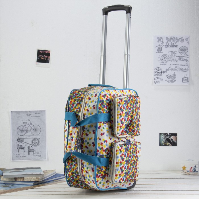 Сумка дорожная "Ассорти", 1 отдел, 4 наружных кармана, 2 колеса - каучук, выдвижная ручка, цвет белый