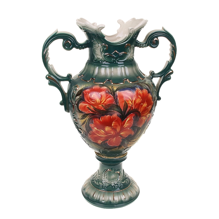 Ваза напольная "Астория" цветы, зелёная