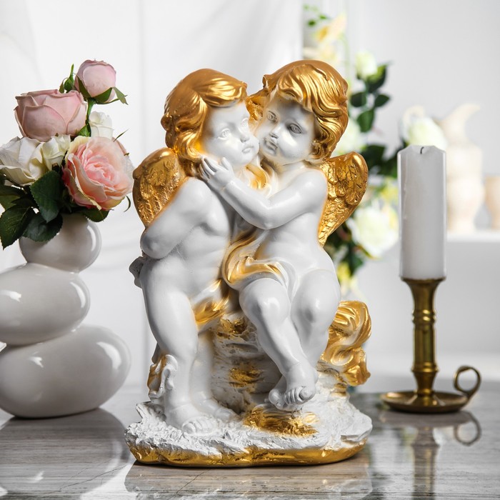 Статуэтка "Ангелы на камне" белый с золотом