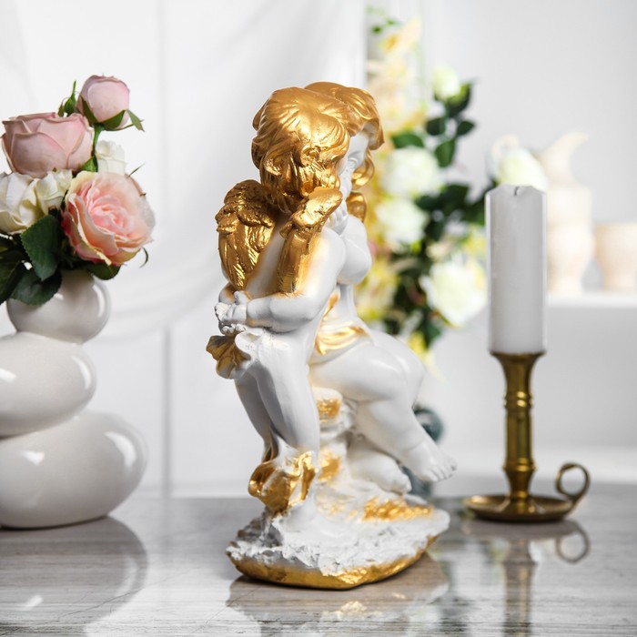 Статуэтка "Ангелы на камне" белый с золотом
