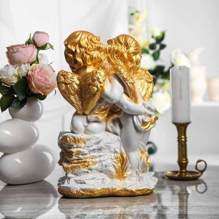 Статуэтка "Ангелы на камне" белый с золотом