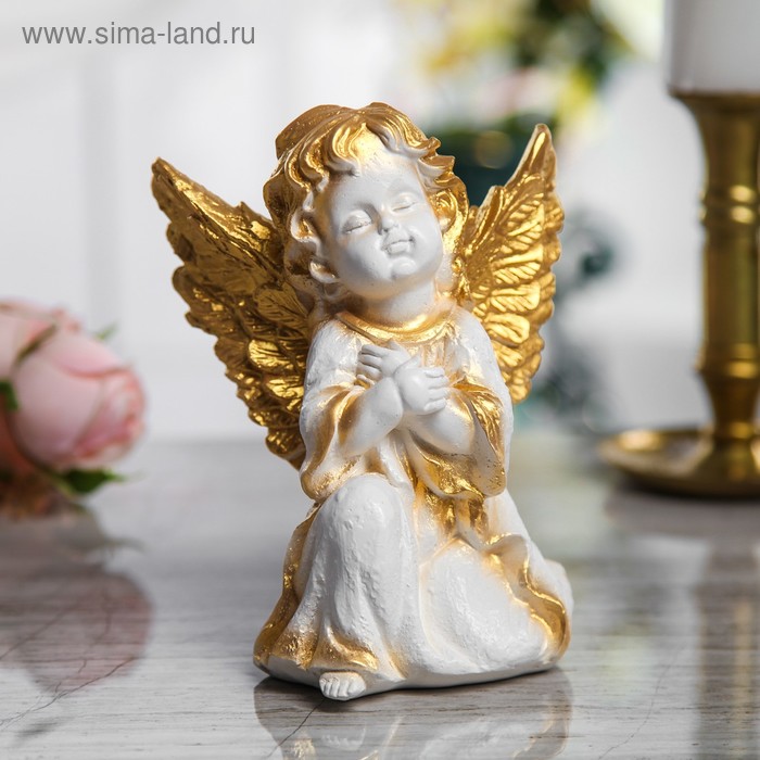 

Сувенир "Ангел сидящий" 17 см, белый с золотом