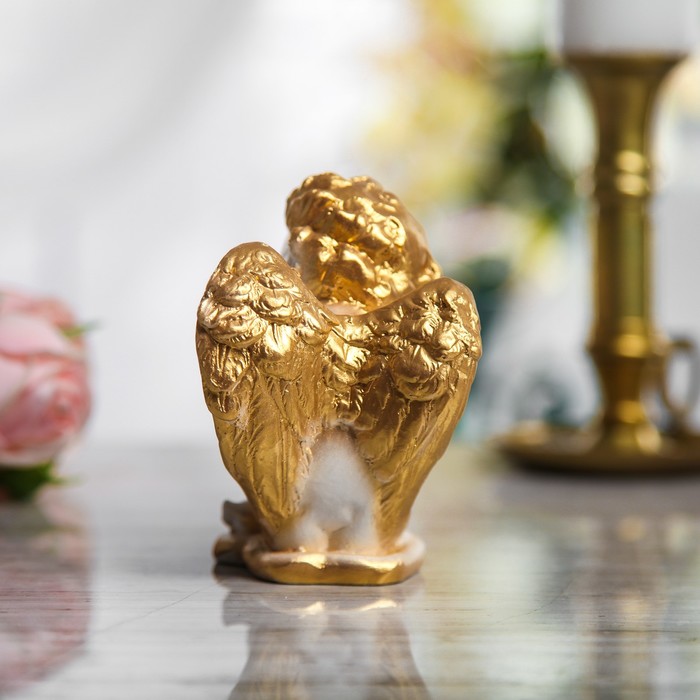 Сувенир "Ангел мечтающий" сидя на колене, белый, золото