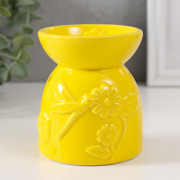 цена Аромалампа керамика Стрекоза на цветке жёлтая 7,2х7,2х8,3 см