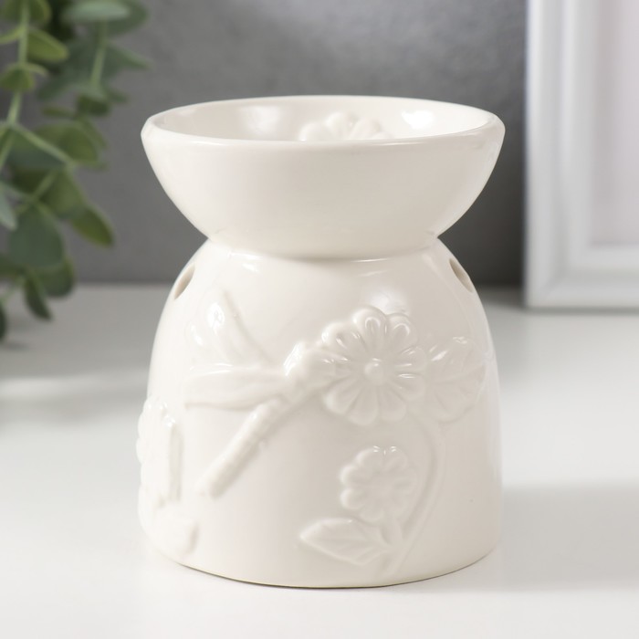 цена Аромалампа керамика Стрекоза на цветке белая 7,2х7,2х8,3 см