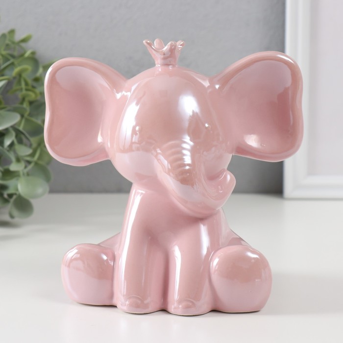 Копилка керамика Слонёнок в короне розовый перламутр 14,5х9,7х14,8 см
