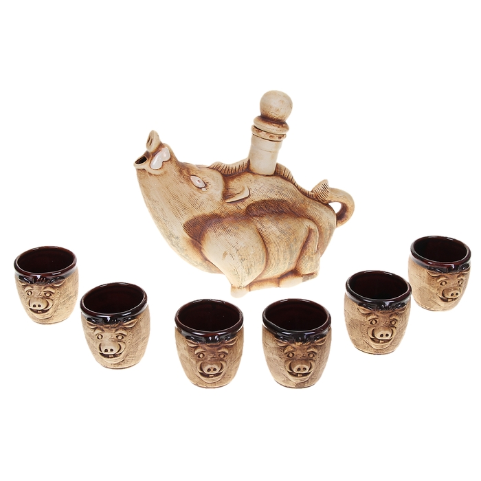 Штоф с рюмками "Хрюша" 7 предметов, 1,5 л