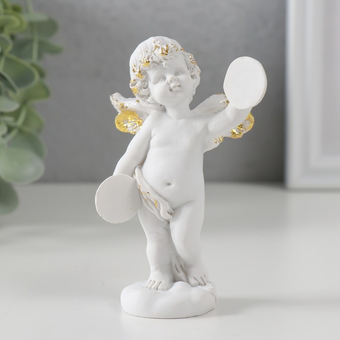 Сувенир полистоун Белоснежный ангел с музыкальными тарелками 10,2х7х5 см цена и фото