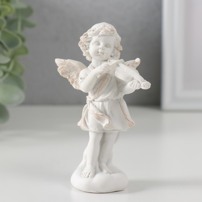 Сувенир полистоун Белоснежный ангел на облаке со скрипкой 10,5х5,8х5,5 см цена и фото